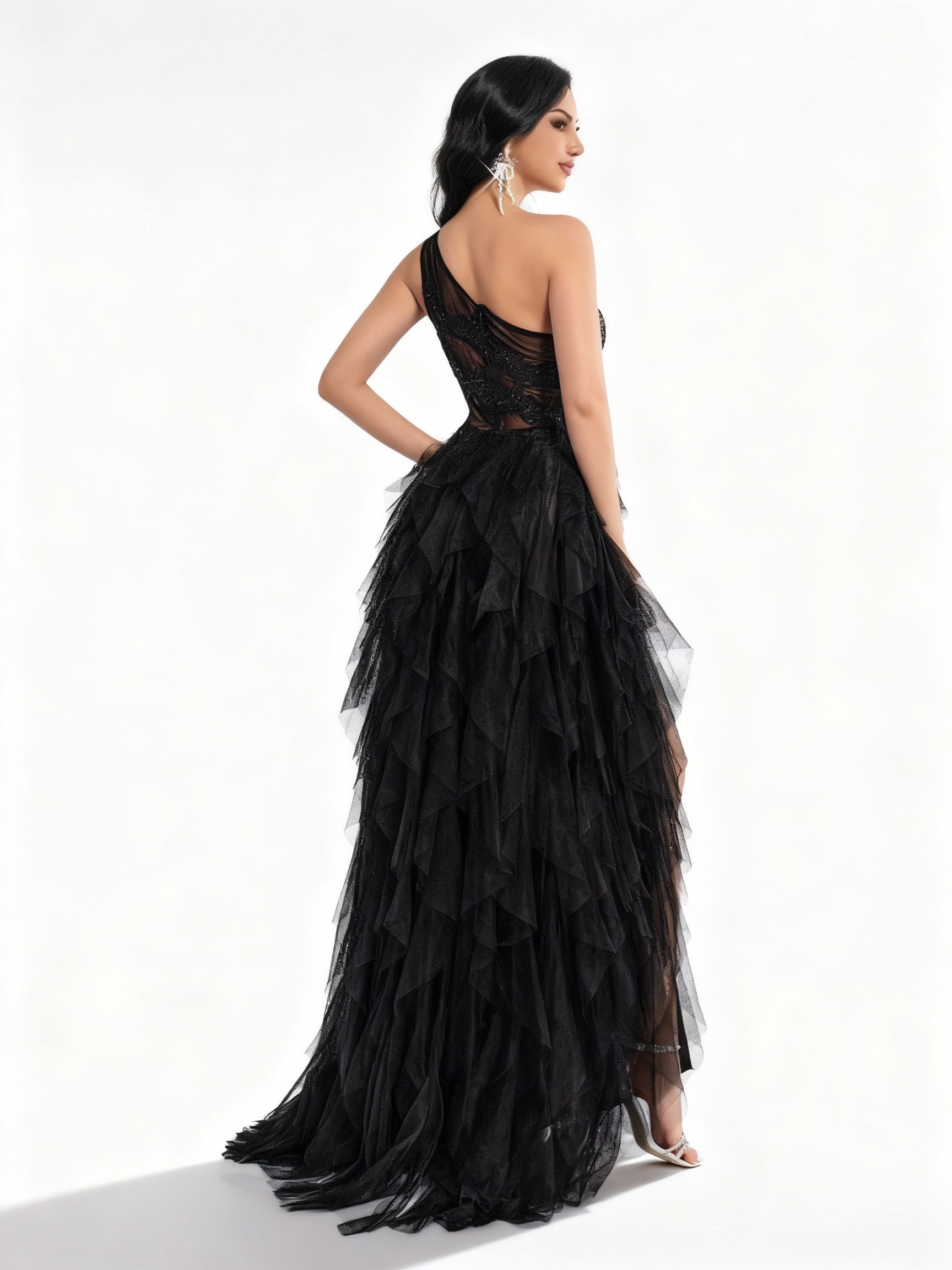 Stalluxe | Einseitiges Spitzen-Mesh-Abendkleid