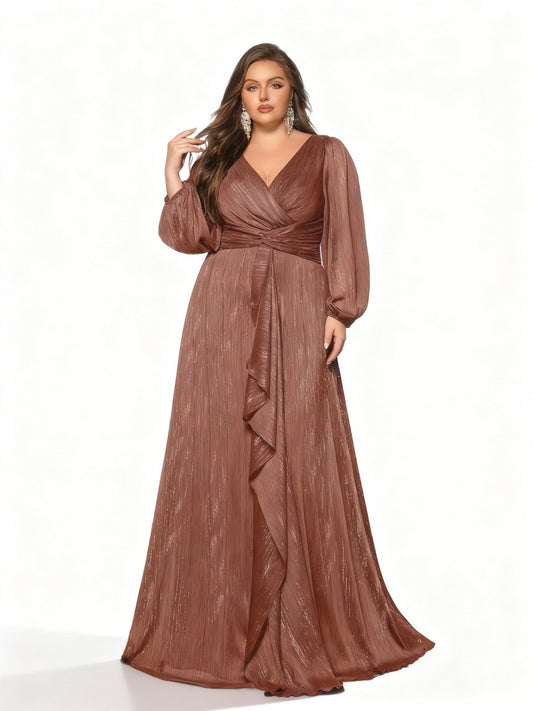 Stalluxe | Premium-Abendkleid in Übergröße mit Rüschen und Laternenärmeln