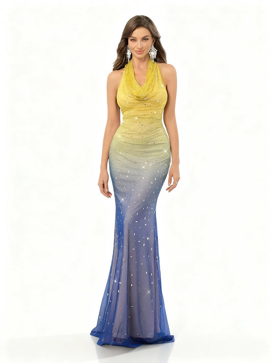 Stalluxe | Halter Multicolor Strass-Abendkleid XL