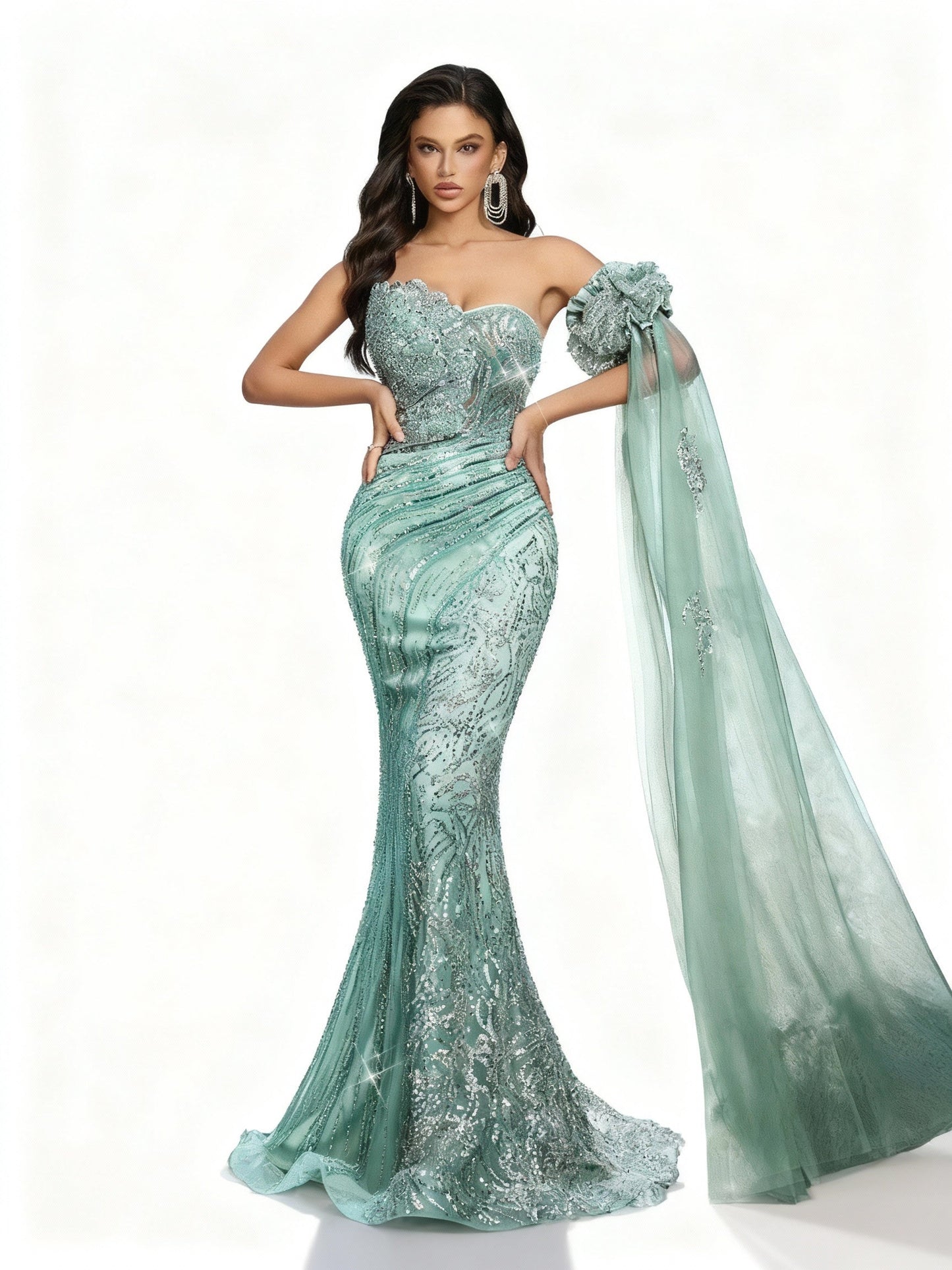 Stalluxe | Trägerloses Paillettenkleid mit Spitzen-Details