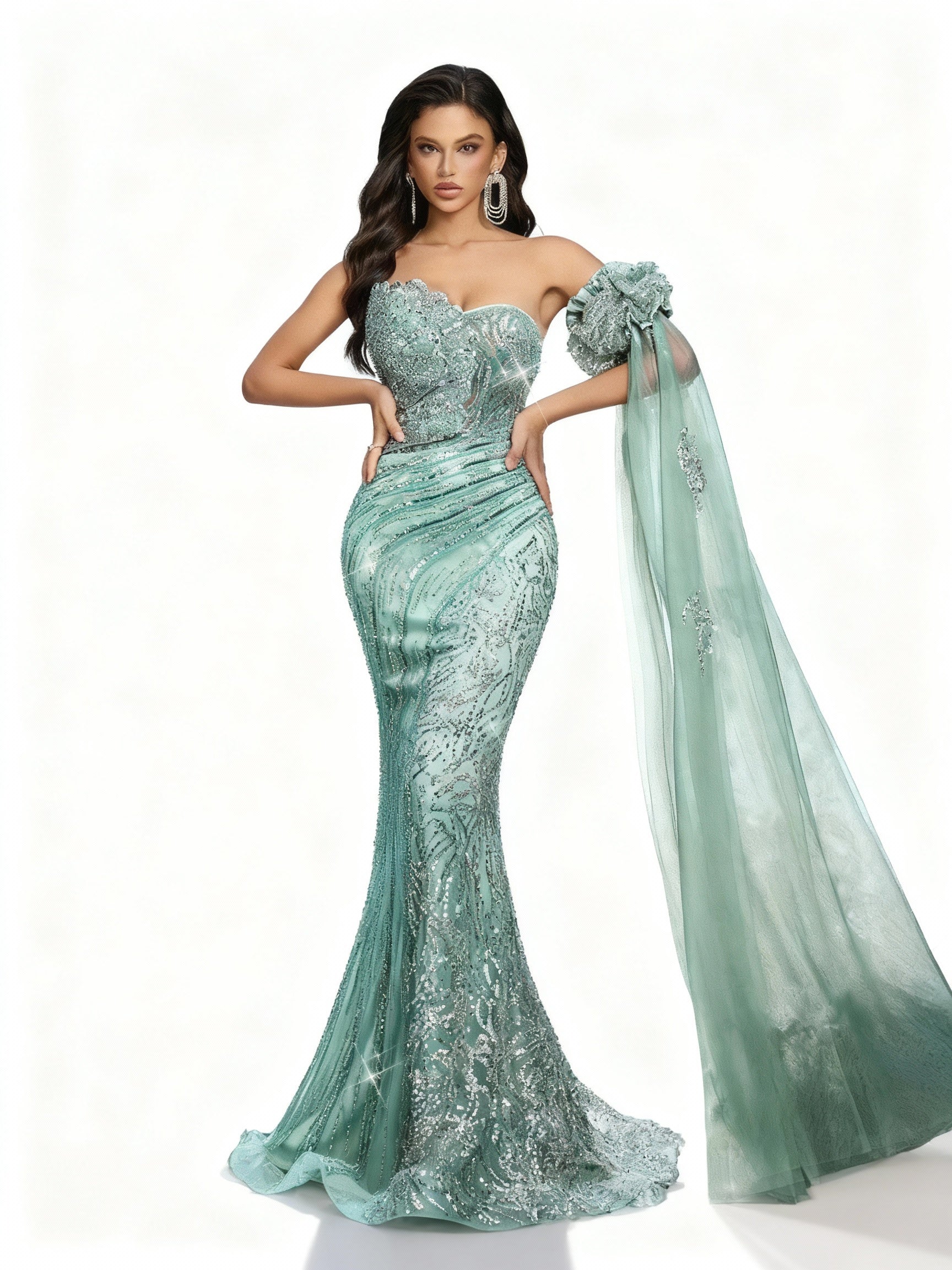 Stalluxe | Trägerloses Paillettenkleid mit Spitzen-Details