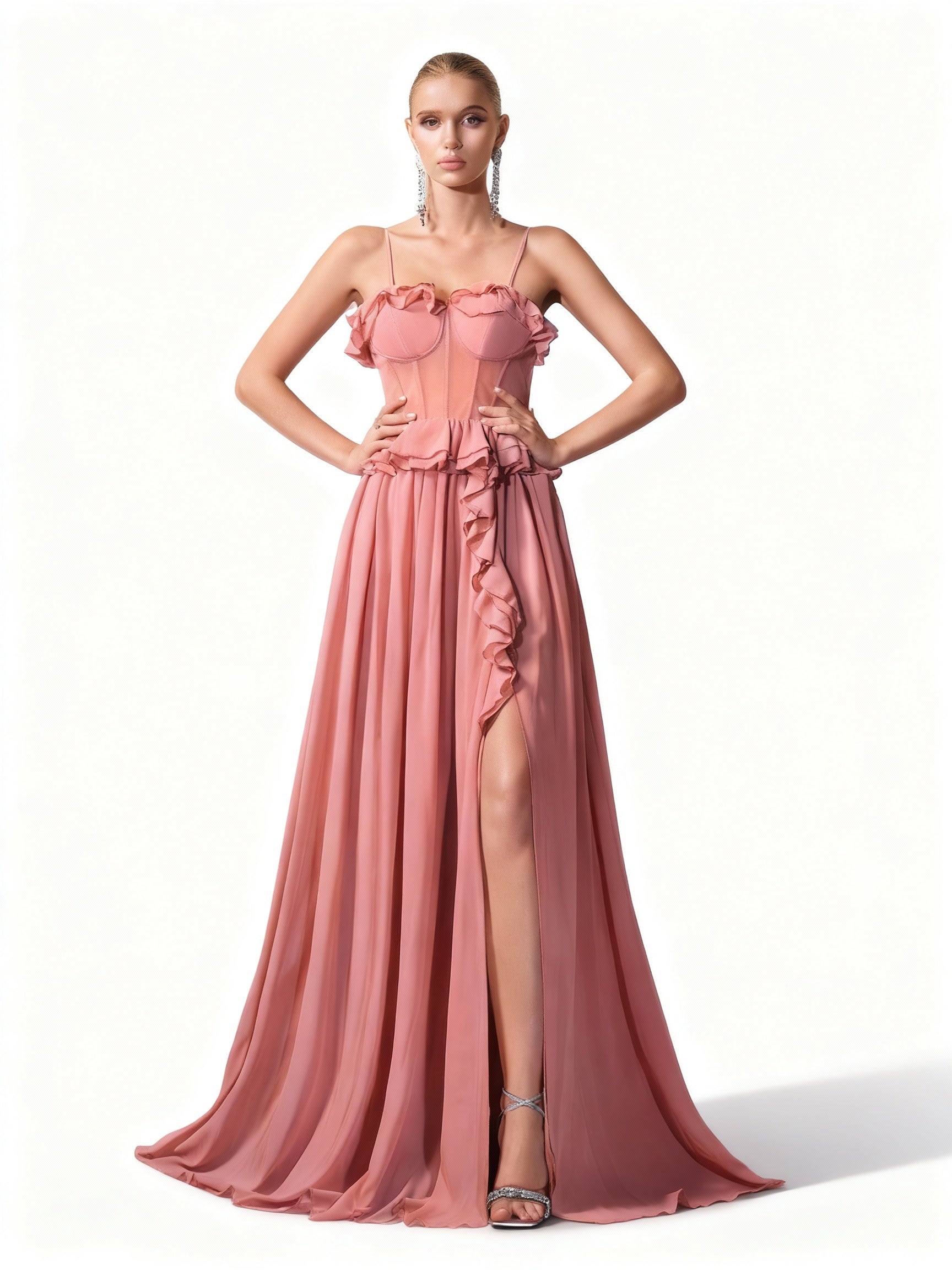 Stalluxe | Elegantes Chiffonkleid mit Spaghettiträgern XL