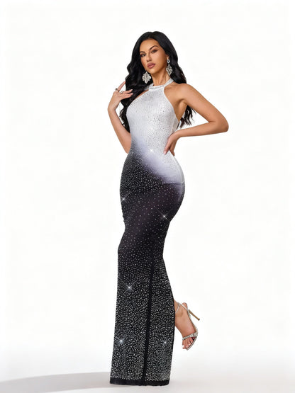 Stalluxe | Raffiniertes Schwarzes Halsfreies Abendkleid mit Strass und Schlanker Passform