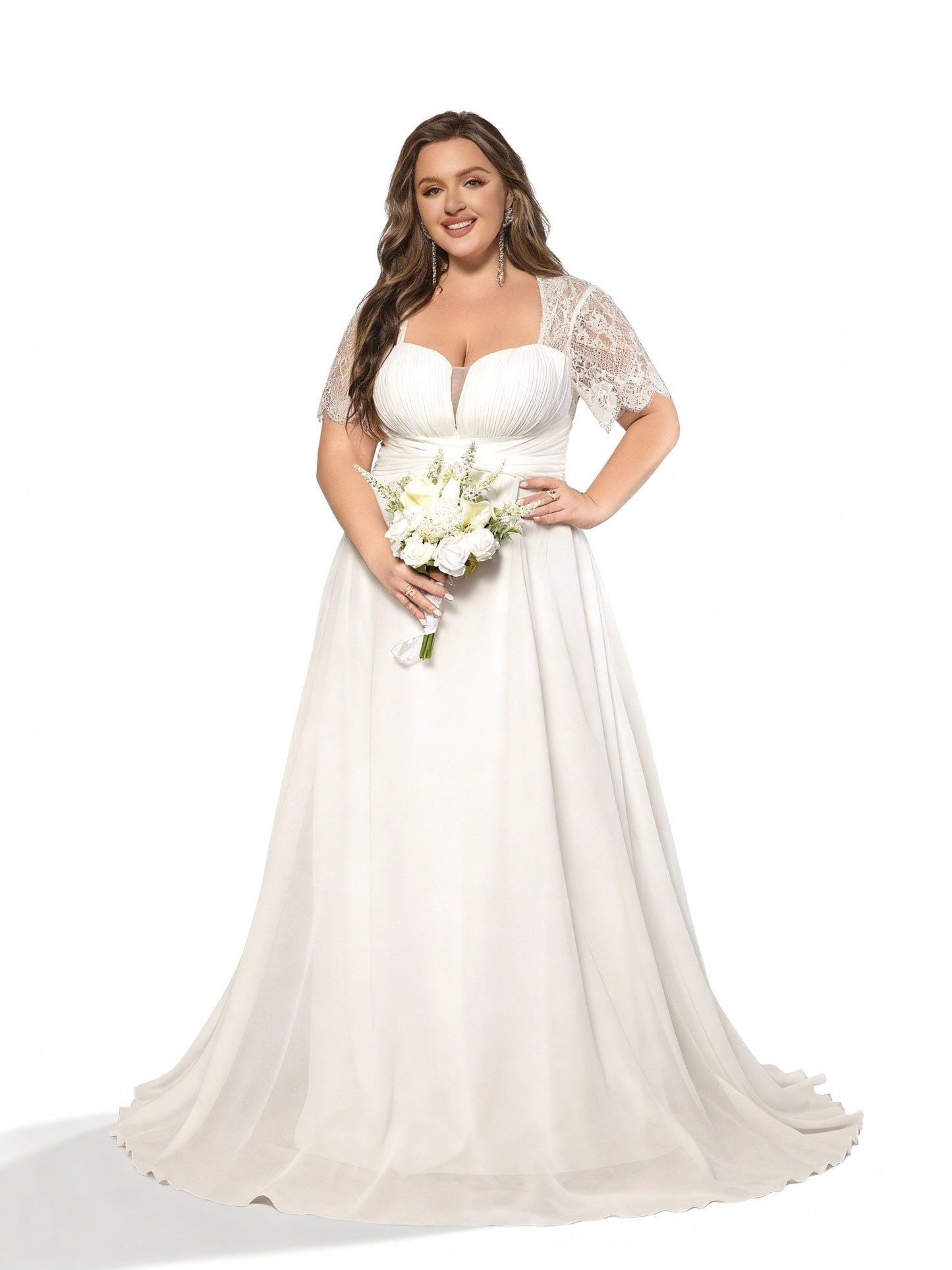 Stalluxe | Chiffonkleid mit Spitzenbesatz in Großen Größen Weiß