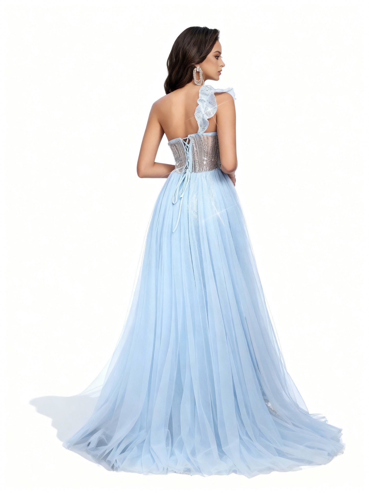 Stalluxe | Hellblaues Paillettenkleid mit Einer Schulter