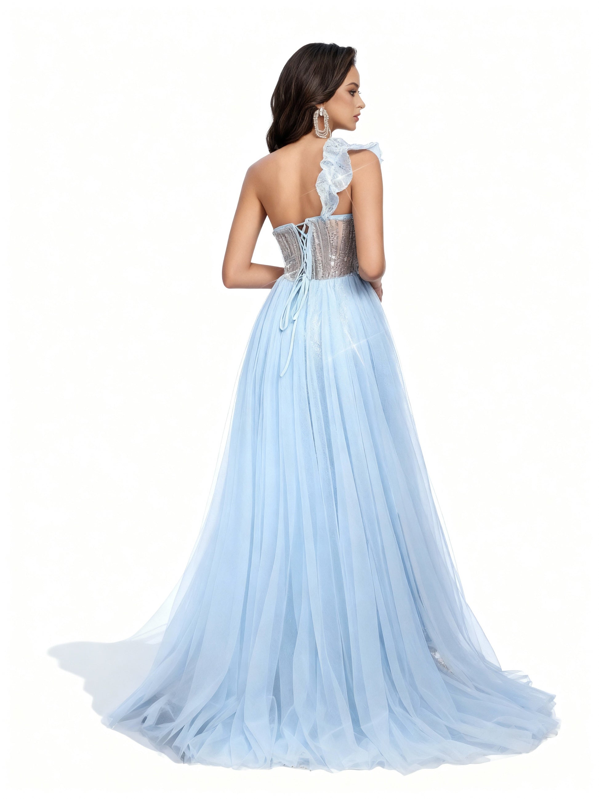 Stalluxe | Hellblaues Paillettenkleid mit Einer Schulter