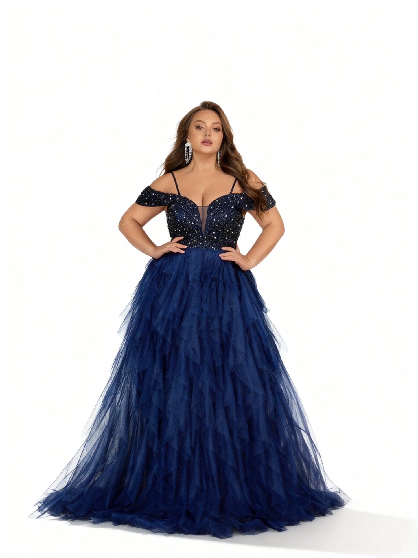 Stalluxe | Modisches Abendkleid in Marineblau mit Strassverzierung für festliche Anlässe