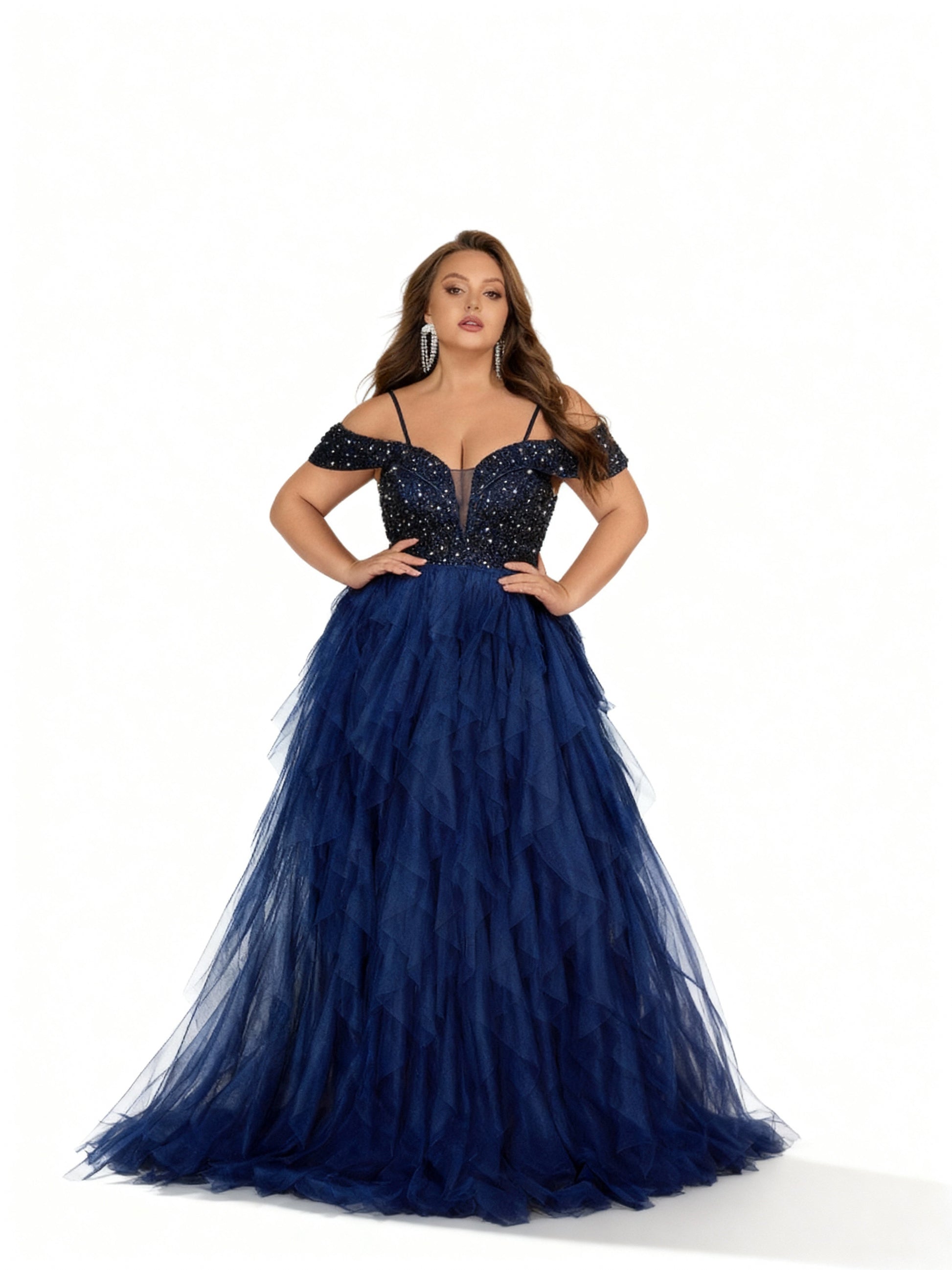 Stalluxe | Modisches Abendkleid in Marineblau mit Strassverzierung für festliche Anlässe