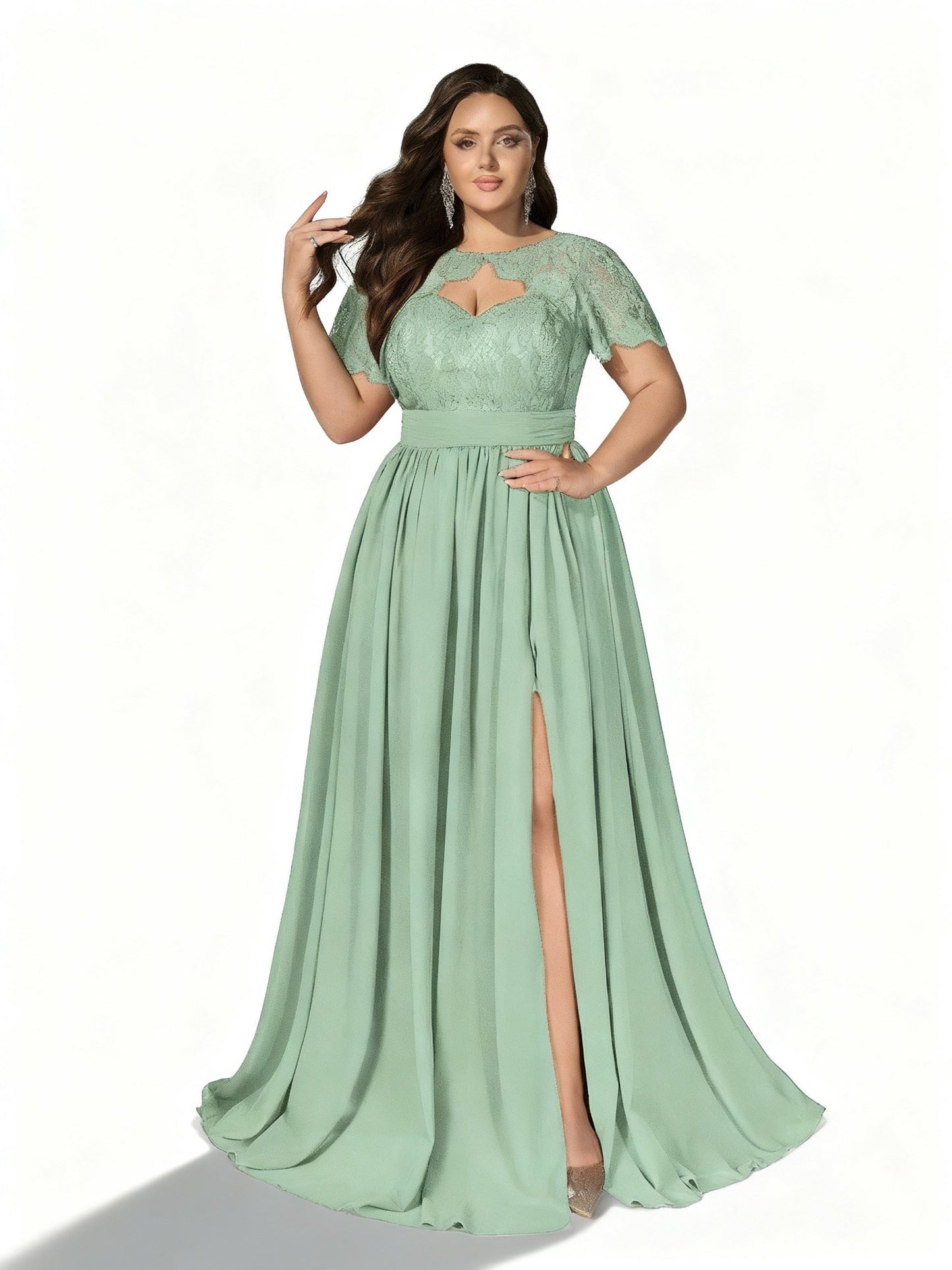 Stalluxe | Elegantes Spitzenkleid mit kurzen Ärmeln für Brautjungfern Hellgrün