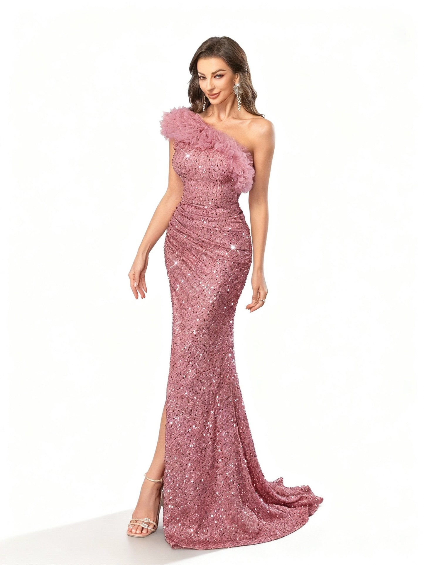 Stalluxe | Paillettenkleid mit Kunstfell und Schlitz