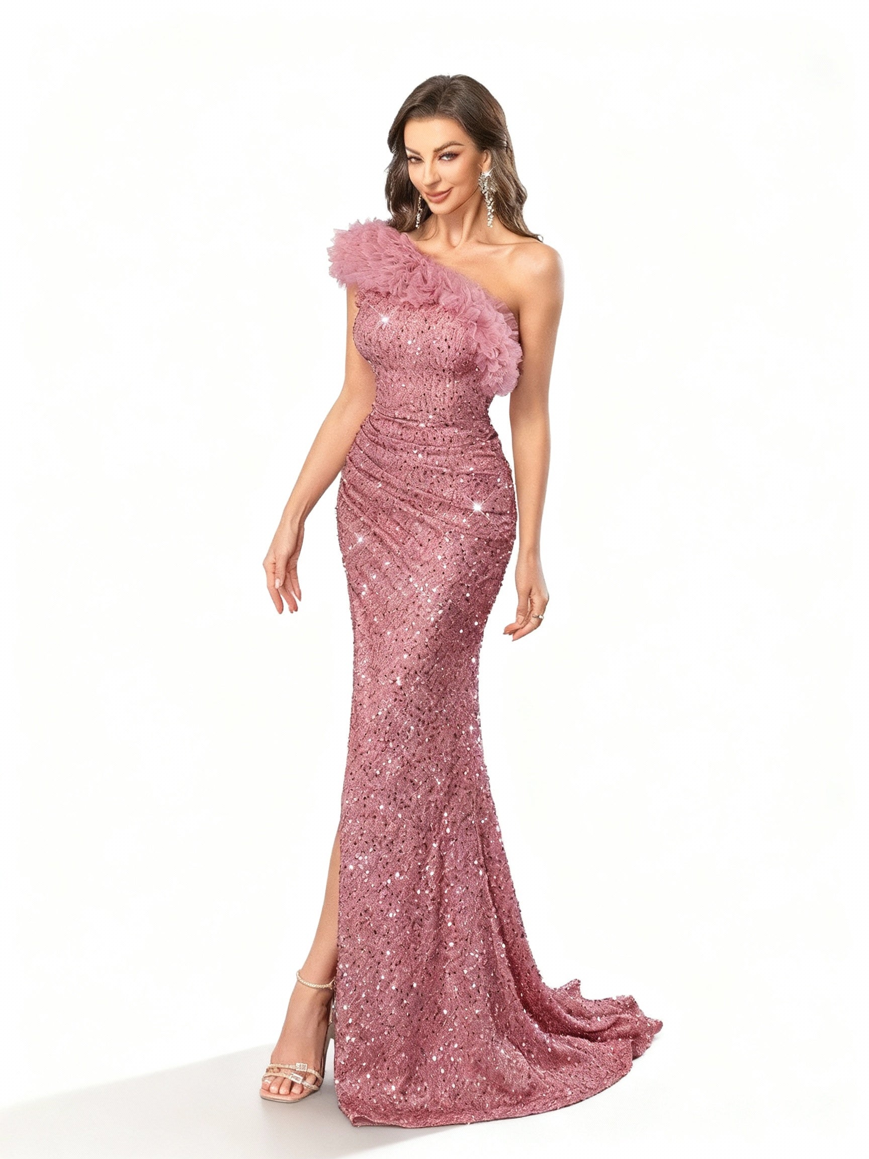 Stalluxe | Paillettenkleid mit Kunstfell und Schlitz