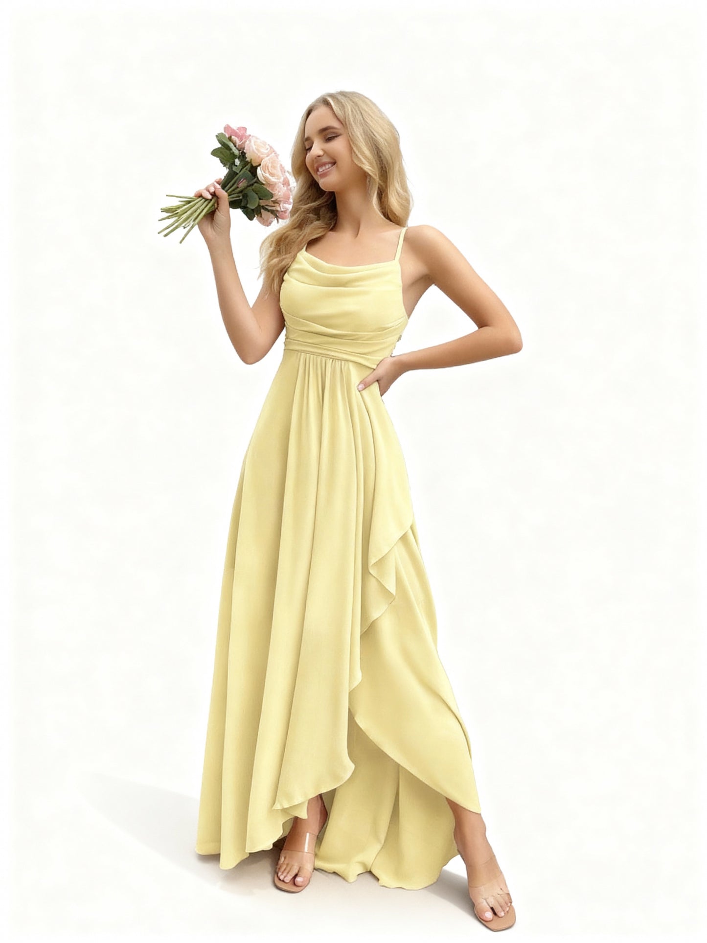 Stalluxe | Brautjungfernkleid mit Wasserfallausschnitt Hellgelb