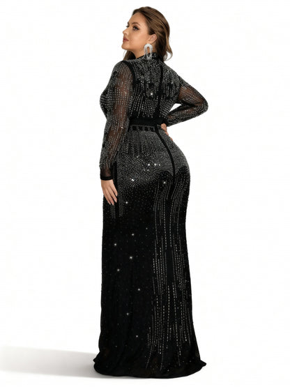 Stalluxe | Strasskleid mit Langen Ärmeln und Fantasie-Design