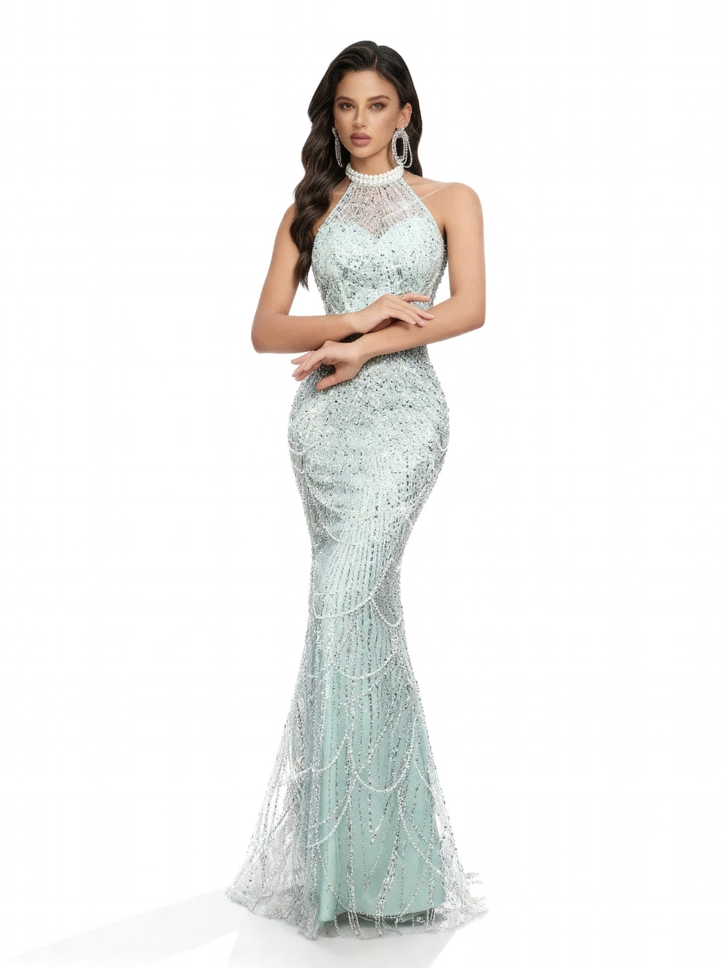 Stalluxe | Rückenausschnittkleid mit Meerjungfrauen-Saum Mintgrün