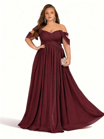 Stalluxe | Chiffon-Brautjungfernkleid in Großen Größen Weinrot