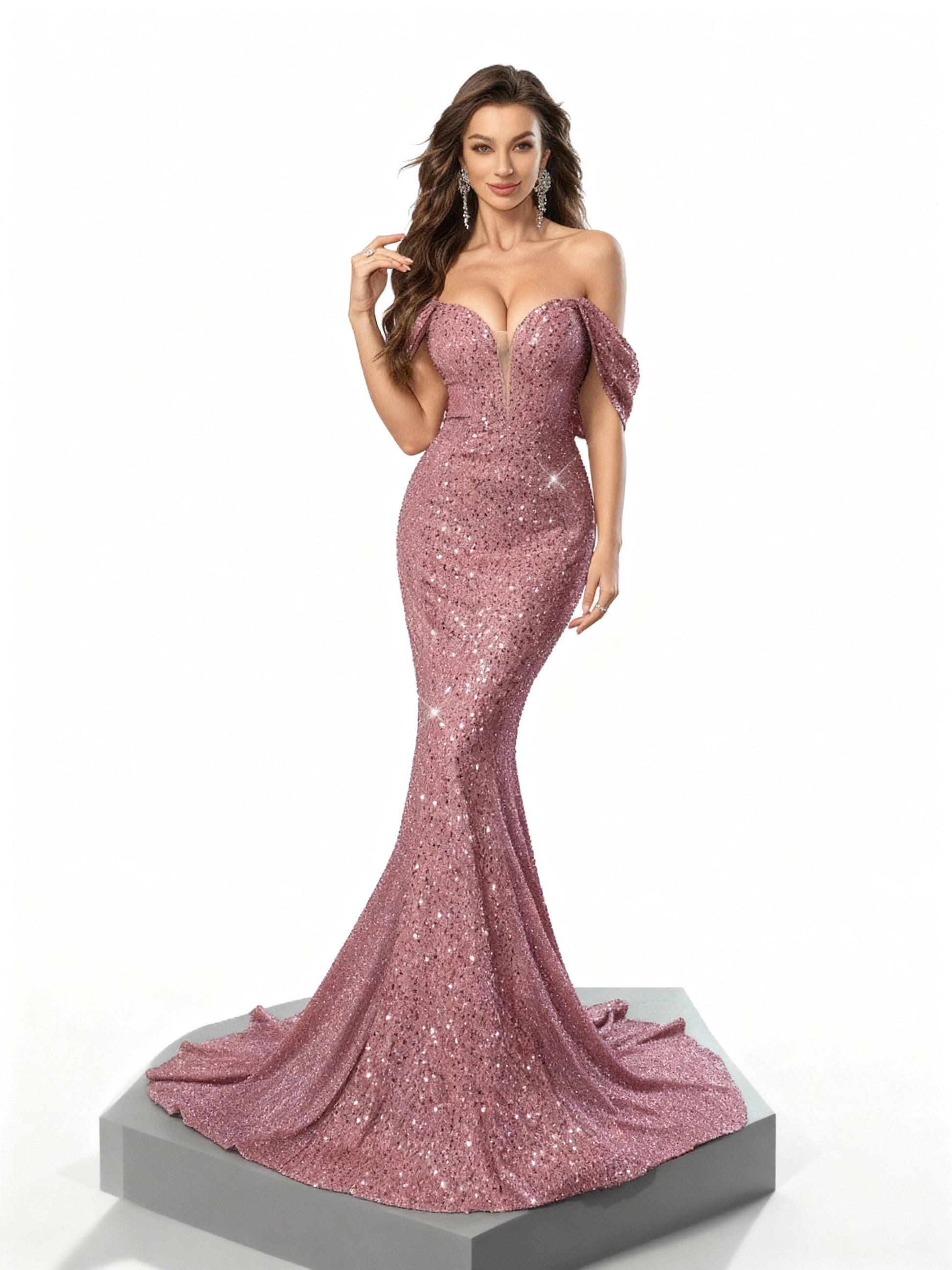 Stalluxe | Rosa Paillettenkleid mit Einem Träger und Fischschwanz