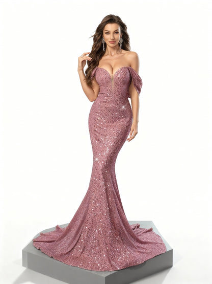 Stalluxe | Rosa Paillettenkleid mit Einem Träger und Fischschwanz