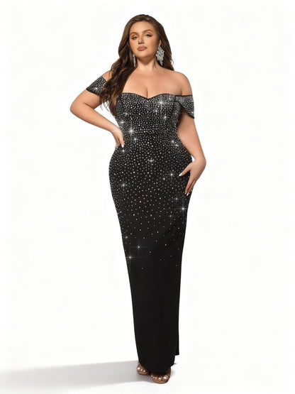 Stalluxe | Schwarzes Schulterfreies Etuikleid mit Strass für den Abend