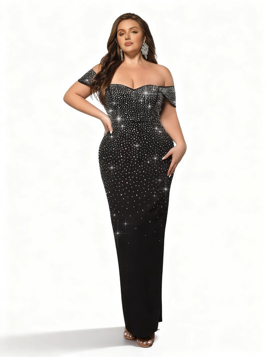 Stalluxe | Schwarzes Schulterfreies Etuikleid mit Strass für den Abend