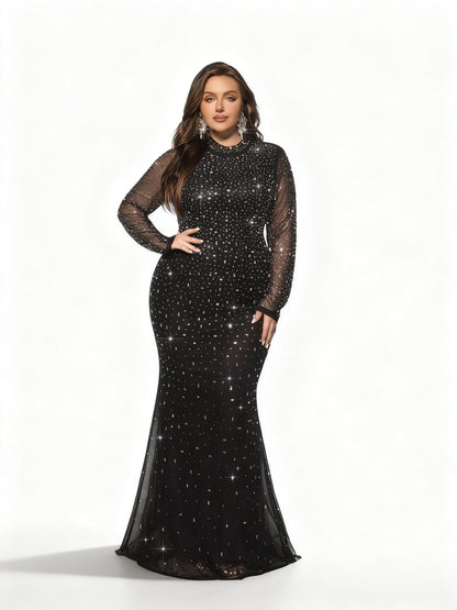 Stalluxe | Luxuriöses Strass-Abendkleid mit langen Ärmeln