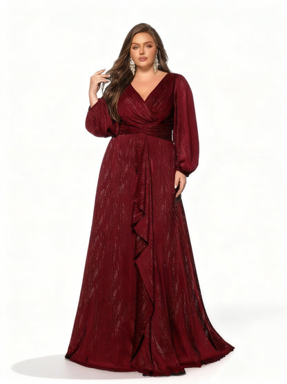 Stalluxe | Elegantes Abendkleid in Übergröße mit langen Ärmeln