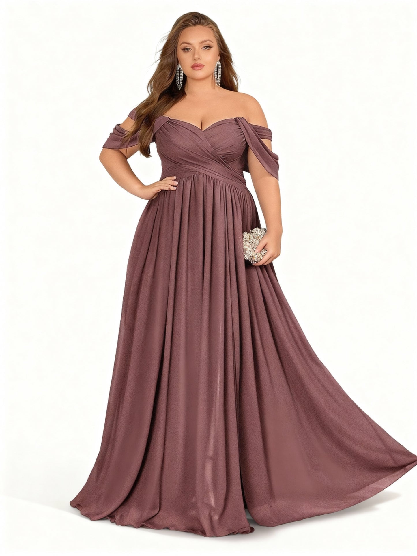 Stalluxe | Chiffon-Brautjungfernkleid in Großen Größen Korallenrosa