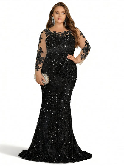 Stalluxe | Schwarzes Kleid mit Netzstoff und Langen Ärmeln