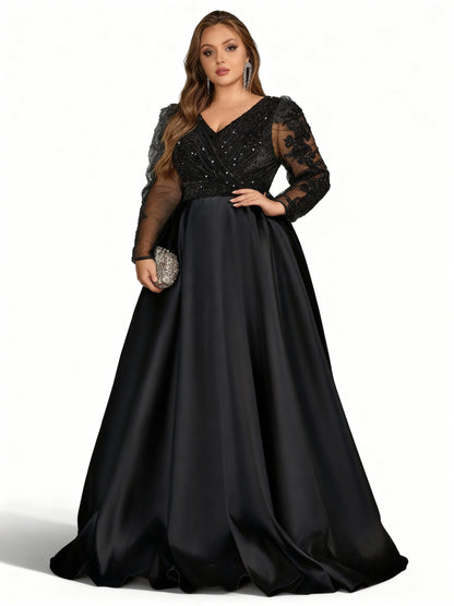 Stalluxe | Festliches Abendkleid mit Stickerei und Perlen in Übergröße