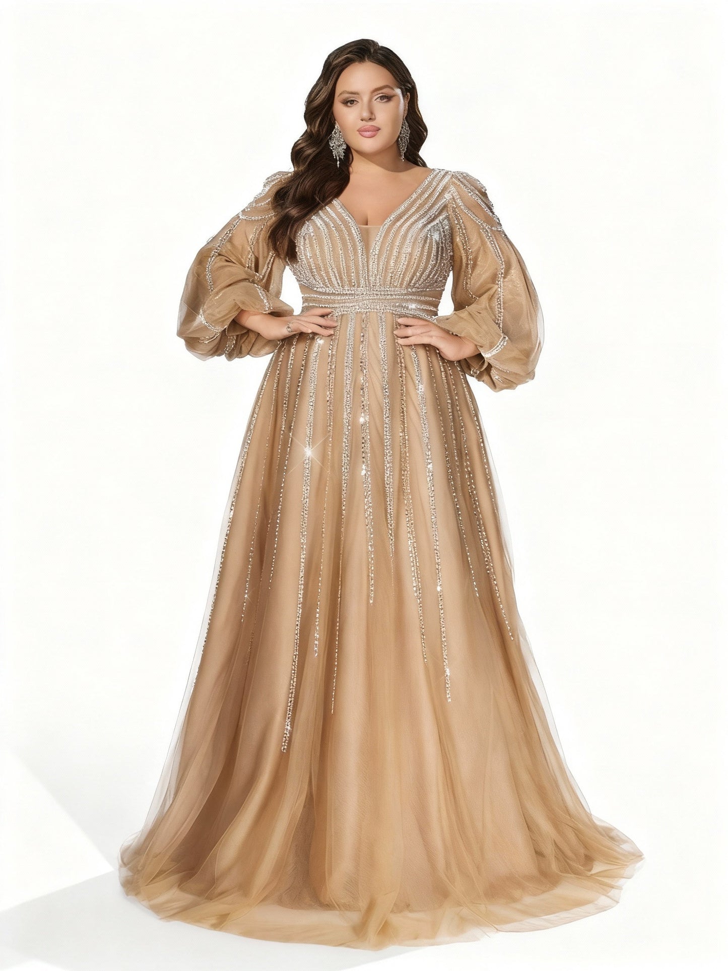 Stalluxe | Funkelndes Abendkleid mit Kontrastpailletten und Bischofsärmeln