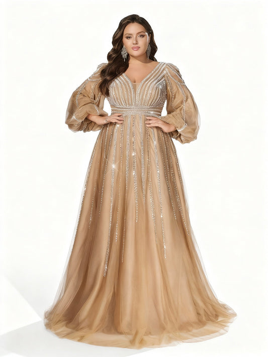 Stalluxe | Funkelndes Abendkleid mit Kontrastpailletten und Bischofsärmeln