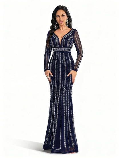 Stalluxe | Marineblaues Paillettenkleid mit Tiefem V-Ausschnitt XL