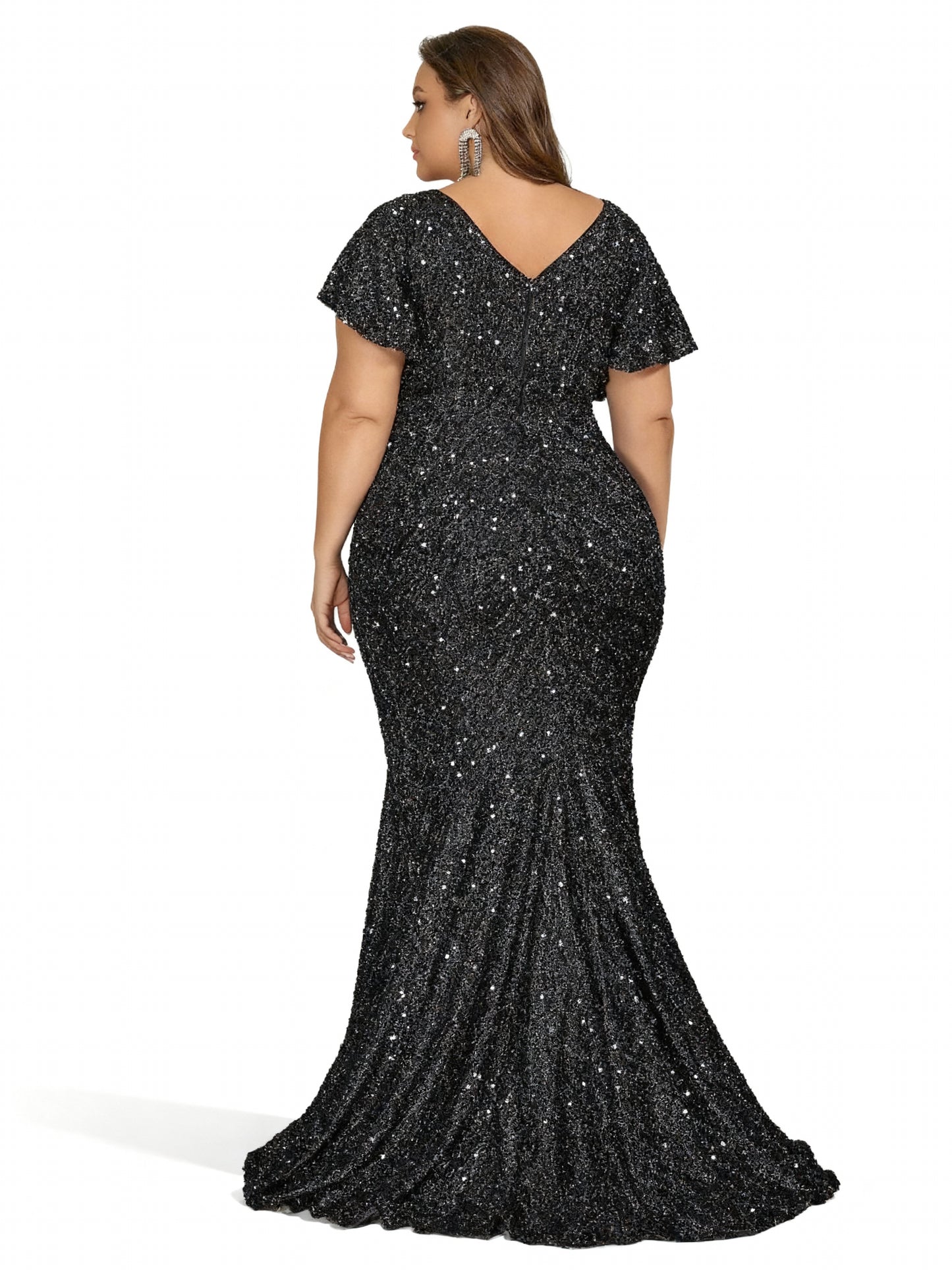 Stalluxe | Schwarzes Paillettenkleid mit Rüschen und Fischschwanz