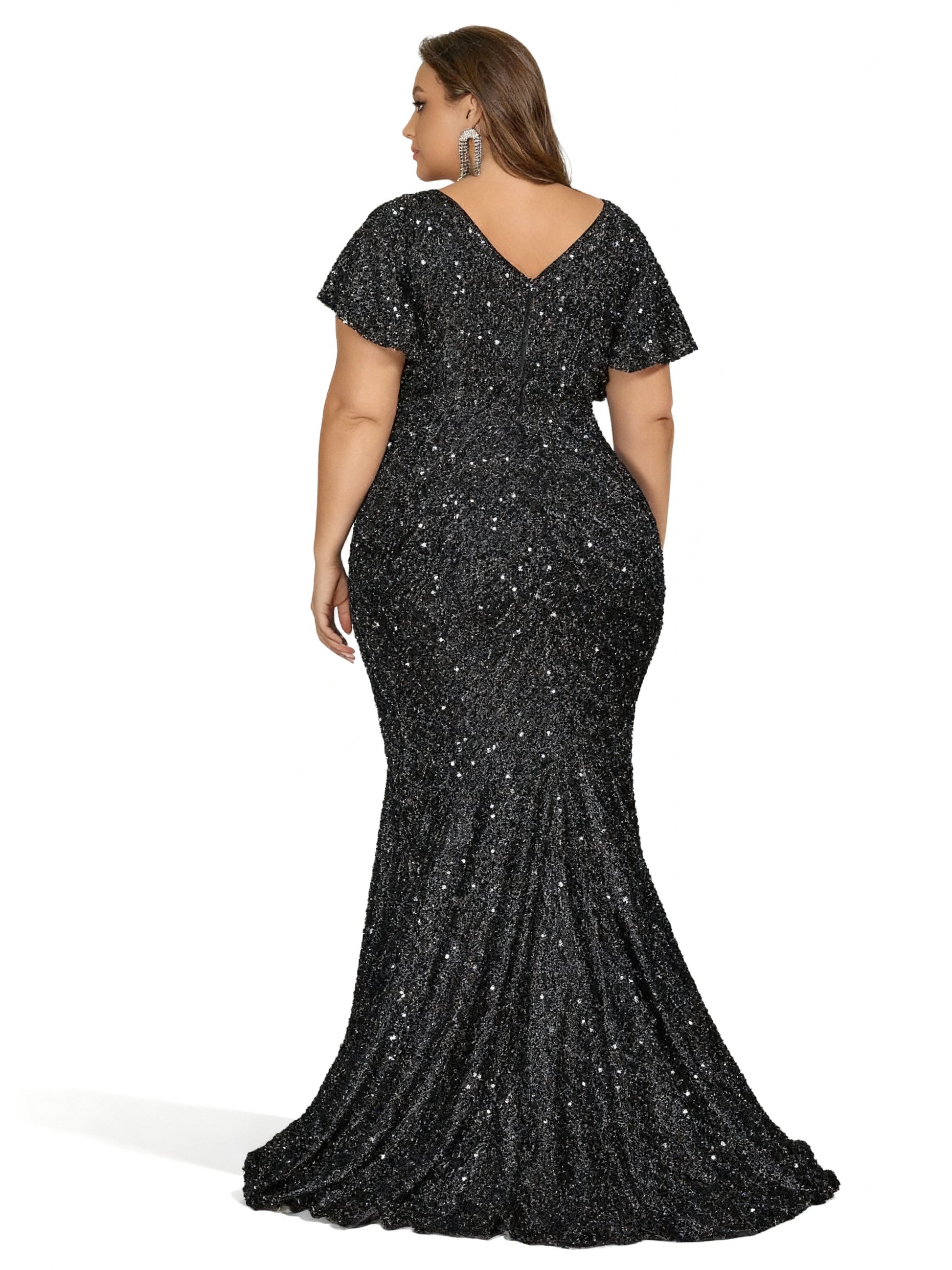 Stalluxe | Schwarzes Paillettenkleid mit Rüschen und Fischschwanz