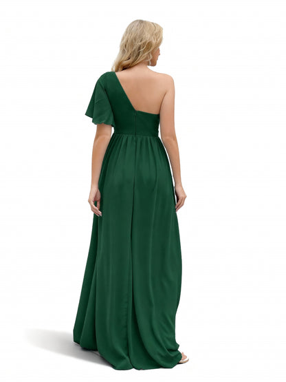 Stalluxe | Ein Schulter Brautjungfernkleid mit Rüschenärmeln