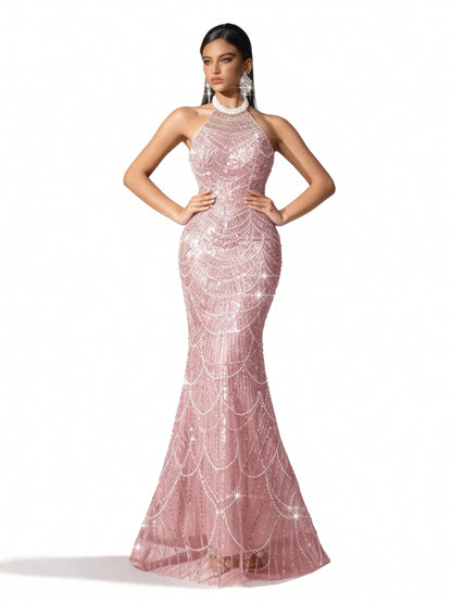 Stalluxe | Rückenausschnittkleid mit Meerjungfrauen-Saum Rosa