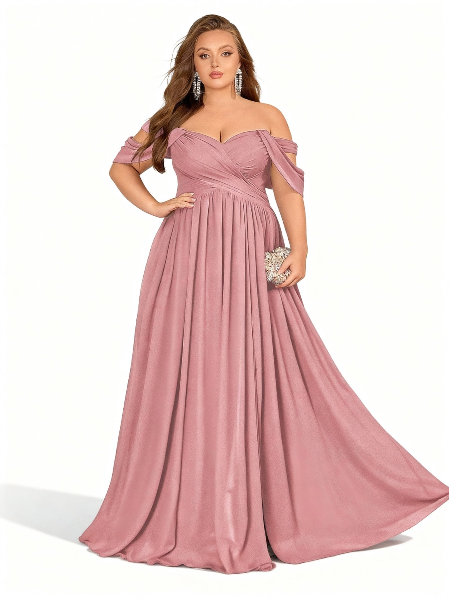 Stalluxe | Chiffon-Brautjungfernkleid in Großen Größen Lotusrosa