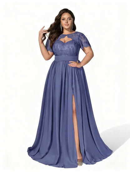 Stalluxe | Elegantes Spitzenkleid mit kurzen Ärmeln für Brautjungfern Trübes Blau