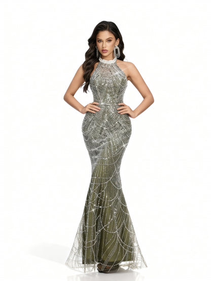 Stalluxe | Rückenausschnittkleid mit Meerjungfrauen-Saum Olivgrün