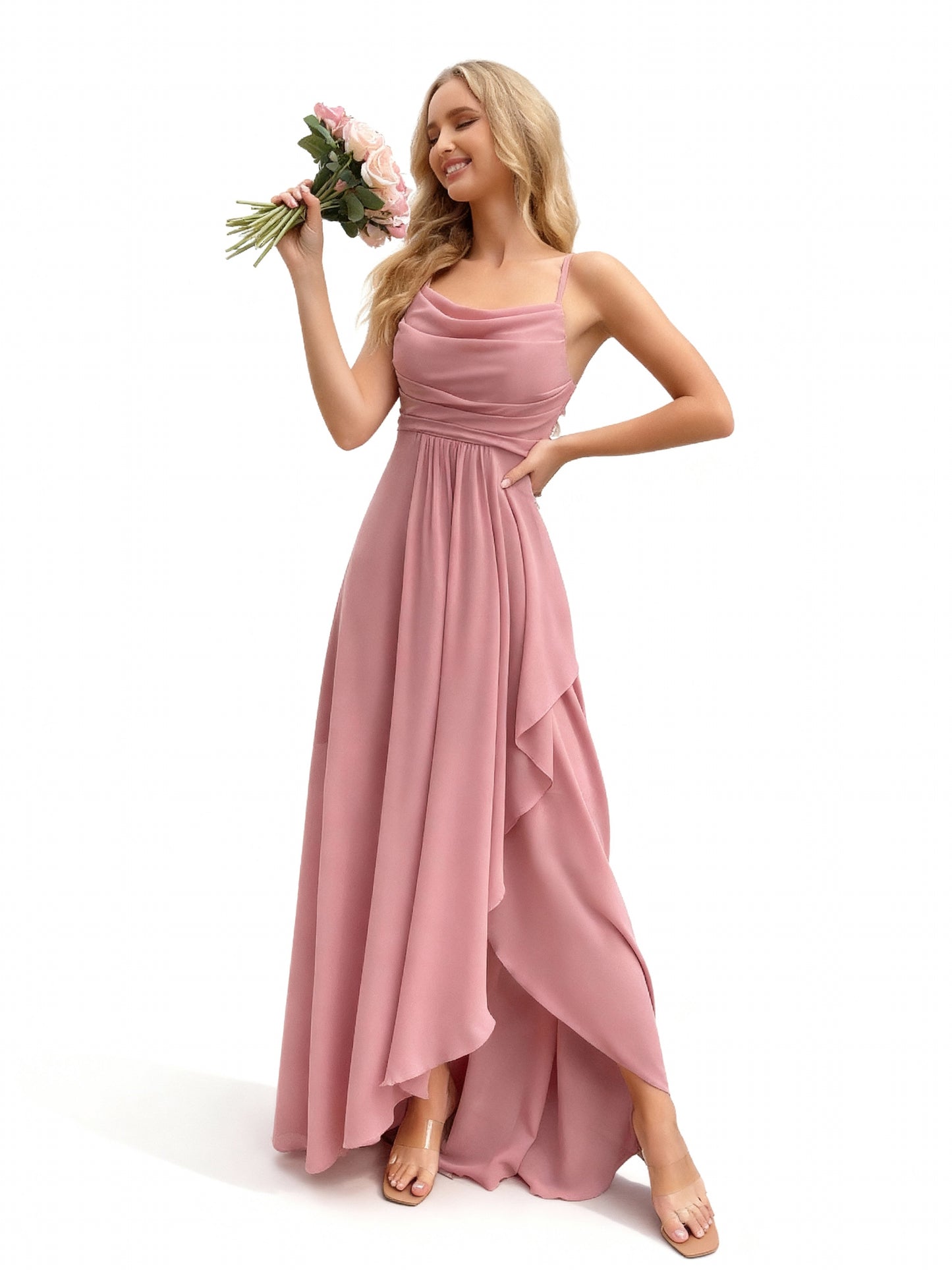 Stalluxe | Brautjungfernkleid mit Wasserfallausschnitt Rosa