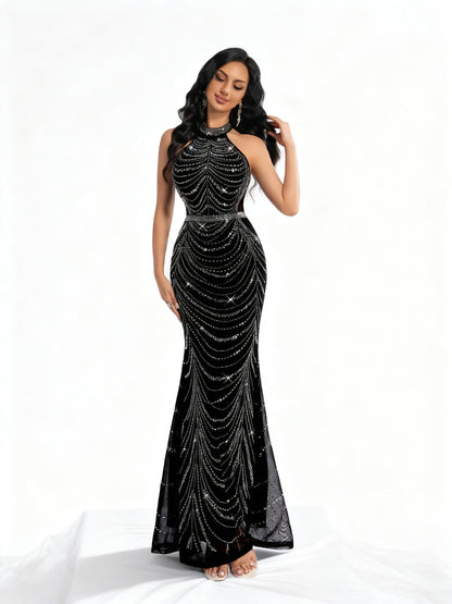 Stalluxe | Elegantes schwarzes ärmelloses Paillettenkleid XL