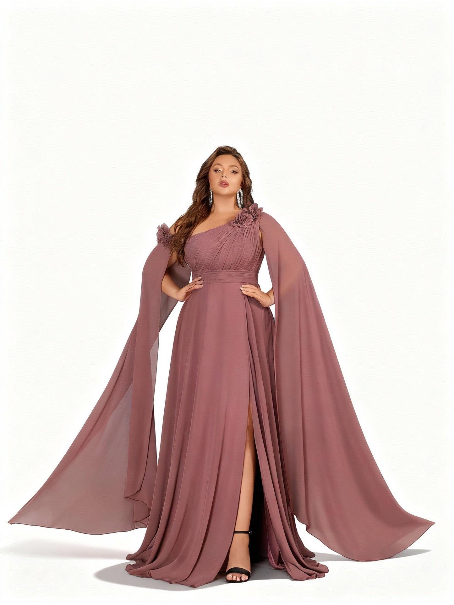 Stalluxe | Korallenrosa Chiffonkleid in Großen Größen