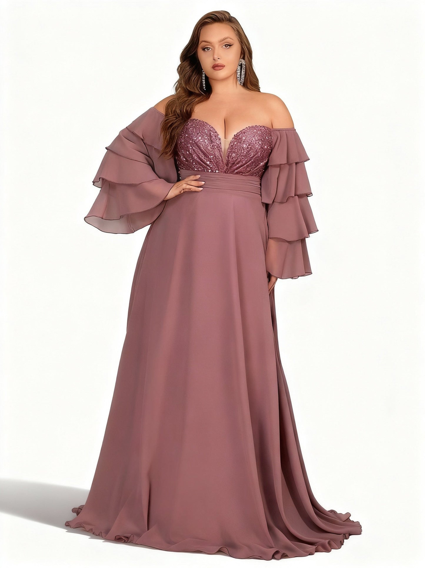 Stalluxe | Glamouröses Schulterfreies Kleid mit Pailletten-Details Korallenpulver