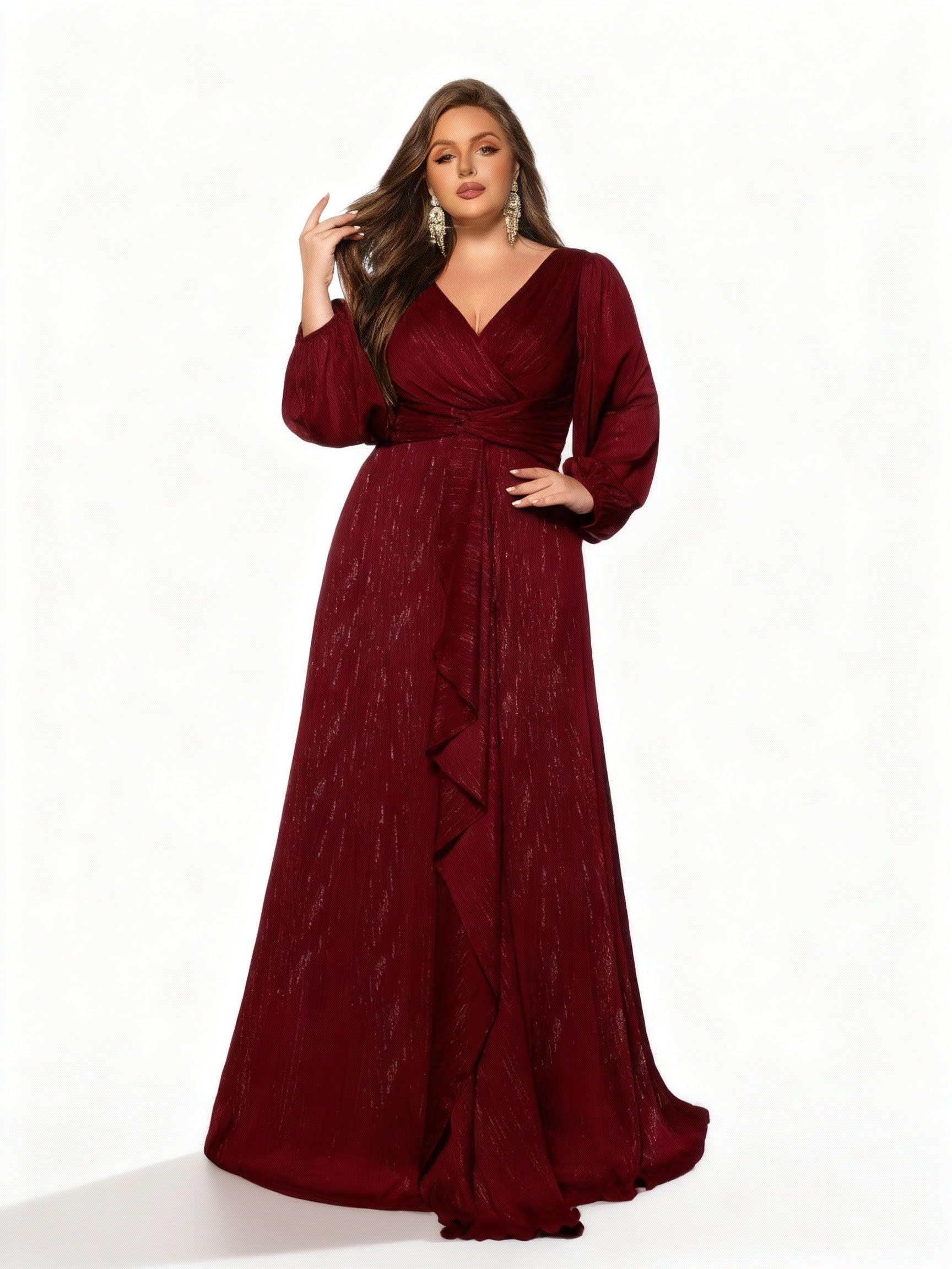 Stalluxe | Elegantes Abendkleid in Übergröße mit langen Ärmeln