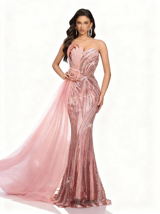 Stalluxe | Rosa Paillettenkleid mit Hohem Schlitz XL