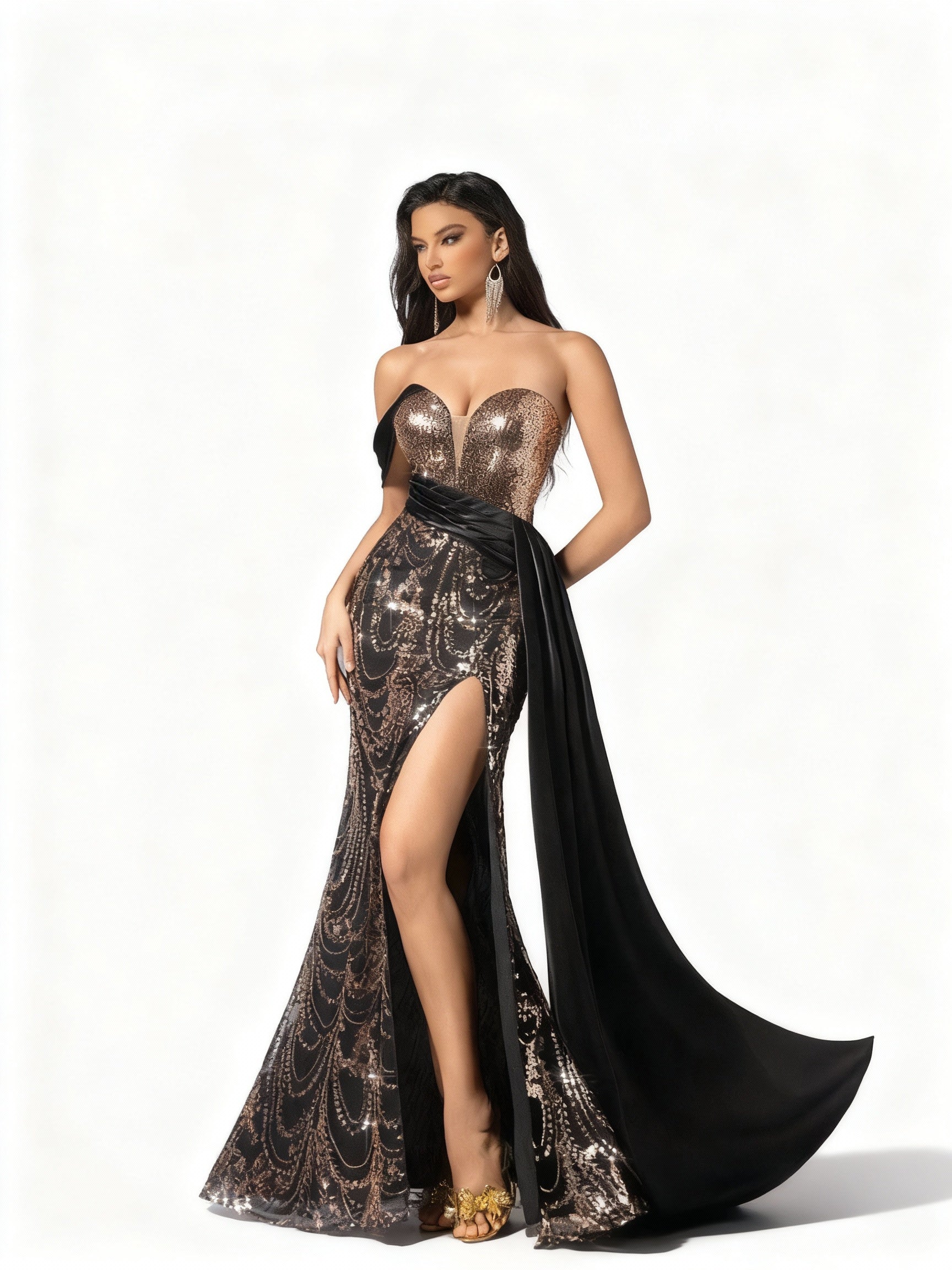 Stalluxe | Langes Blumenmusterkleid mit Pailletten-Trägern