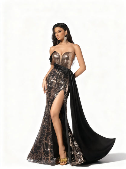 Stalluxe | Langes Blumenmusterkleid mit Pailletten-Trägern