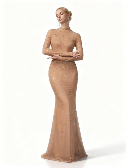 Stalluxe | Strasskleid mit Stehkragen und Fischschwanz Aprikose