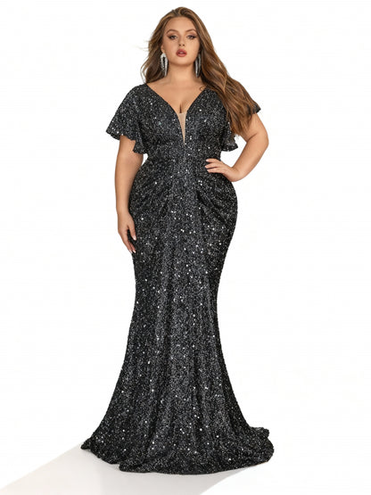 Stalluxe | Schwarzes Paillettenkleid mit Rüschen und Fischschwanz