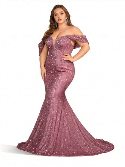 Stalluxe | Paillettenkleid mit Schulterfreiem Schnitt und Fischschwanz 5XL