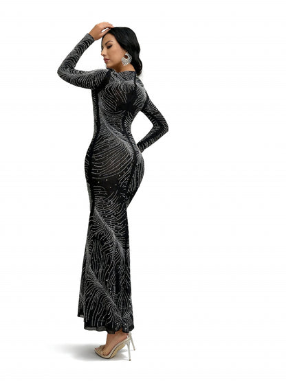 Stalluxe | Schwarzes Strasskleid mit Rundhals und Meerjungfrauenschnitt